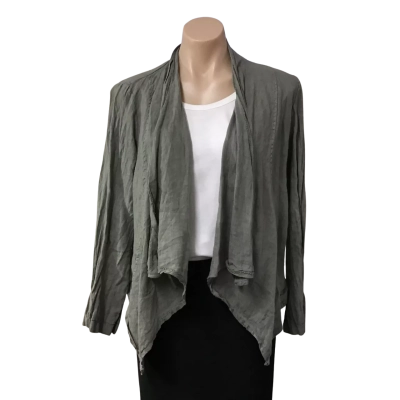 Made in Italy Womens approx Size S Khaki Green Long Sleeve Open Cropped Jacket 