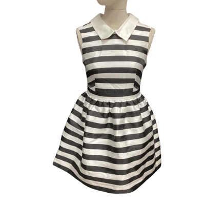  Aivei Size 4 Mini Sleeveless Dress with Removable Collar Black  / Striped / White 