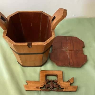 Vintage Chinese Wooden Wedding Bucket – Hand-Carved