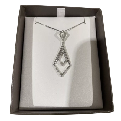 Michael Hill Womens 925 Sterling Silver Necklace & Diamond Shaped Pendant, 44cm Chain, In Gift Box 