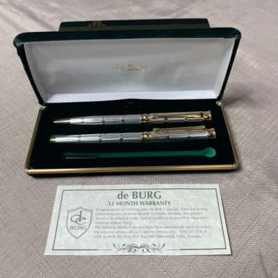 Vintage De Burg silver and gold-tone textured pen Set.