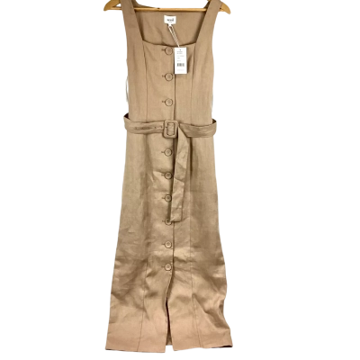 Seed Casual Button Front Dress with Belt Beige - Size 8