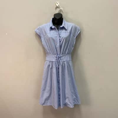 Cue Womens  Size 10 Short Sleeve Dress  Blue / Striped / White 