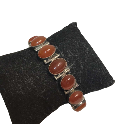  Womens Vintage Greek Silver Bracelet with Amber look Stones