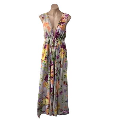 H&M Womens Size XL Beige / Multicoloured Floral Sleeveless Maxi Dress  