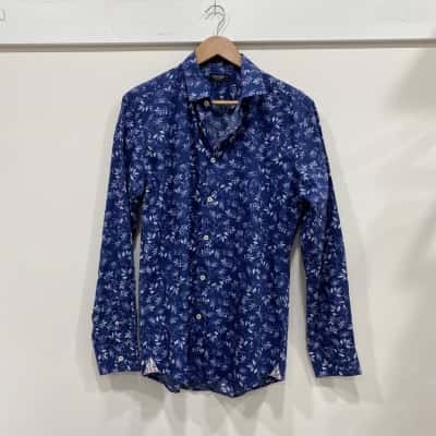 Oxford Mens  Size M Long Sleeve Shirt Blue / Floral 