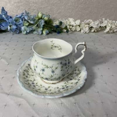 Vintage Royal Albert "Caroline" Blue Floral Pattern Bone China Cup & Saucer