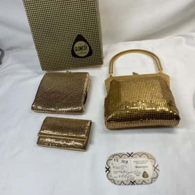 Glomesh Womens Wallet and bag set Gold 