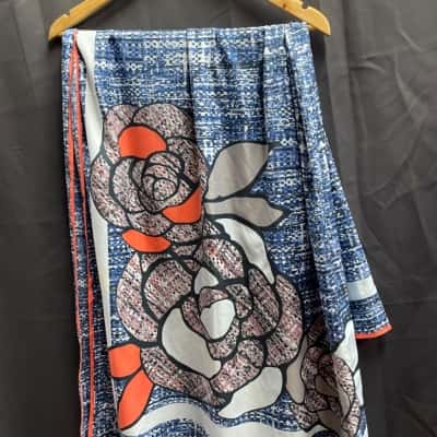 Blue & Orange Silk Scarf Womens One Size 