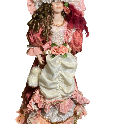 Tall Large French Porcelain Doll, Vintage Victorian Lady Figurine in Pink Dress Shabby Chic Collectible Romantic Gift 94 cm