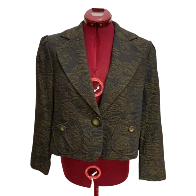 Cue Womens  Size 10 Cropped Jacket Navy Blue / Yellow 