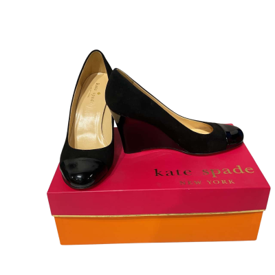 KATE SPADE - Suede & Patent Black Wedge Heels Size 6.5