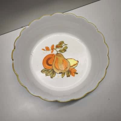 Vintage Las Frutas Handpainted Japan Large Serving Bowl Fruit Pattern Scalloped