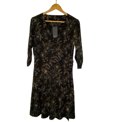 Basque Womens  Size 12 Long Sleeve Dress / Midi Dress Black  / Brown / Floral 