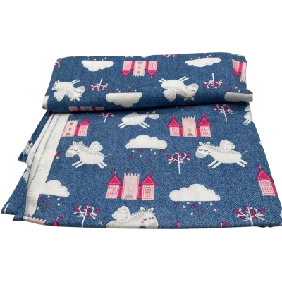 Montreux Drill Poly Cotton Fabric Flying Unicorn & Castles 110 x 200 cm     FAB3