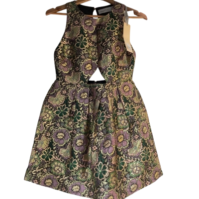 alice McCall Womens  Dress Size 12 Black with Green / Purple Jacquard 