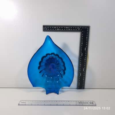 Blown Glass Art Blue Bowl Dish Vintage 