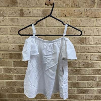 Decjuba Womens white OFF SHOULDER RUFFLE SLEEVE TOP Size 12 