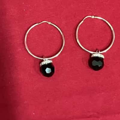  Women's Zinzi 925 Hoop Earrings with Black Beads