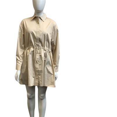 Brand New AERE Womens  Size 8 Gathered Waist Poplin Dress Biscotti