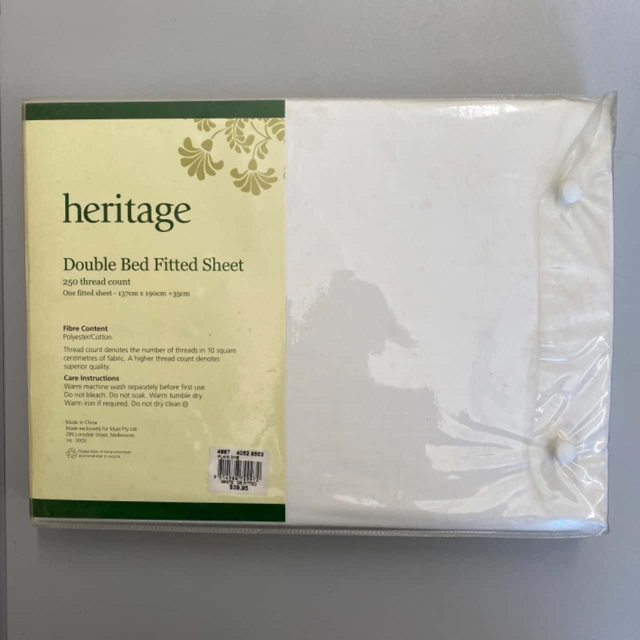 Heritage Double Bed Fitted Sheet White New In Package(s)