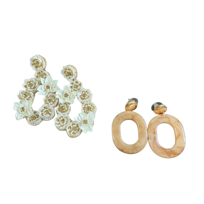 Boho Earring collection (2 pairs) Beige / Brown / Cream / Gold / Pearl 