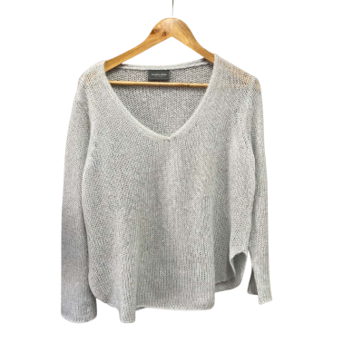  Wooden Ships Womens  Size L / M Loose Knit V-Neck Jumper Grey 