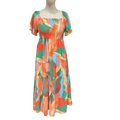 House of Sienna  Size 8 Short Sleeve Dress with Open Back Multicoloured 