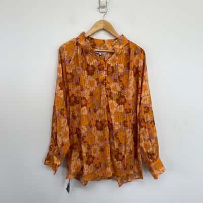Bohemian Peach Floral Long Sleeve Shirt  Size XXL 