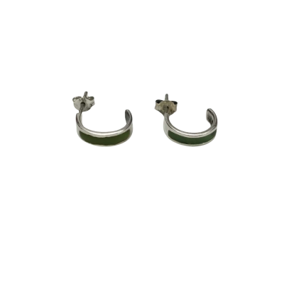 925 Silver Earrings With Green Enamel Insets