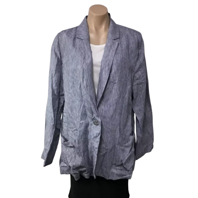 Grace Hill Womens Size 22 Blue / White Linen Blazer (new)