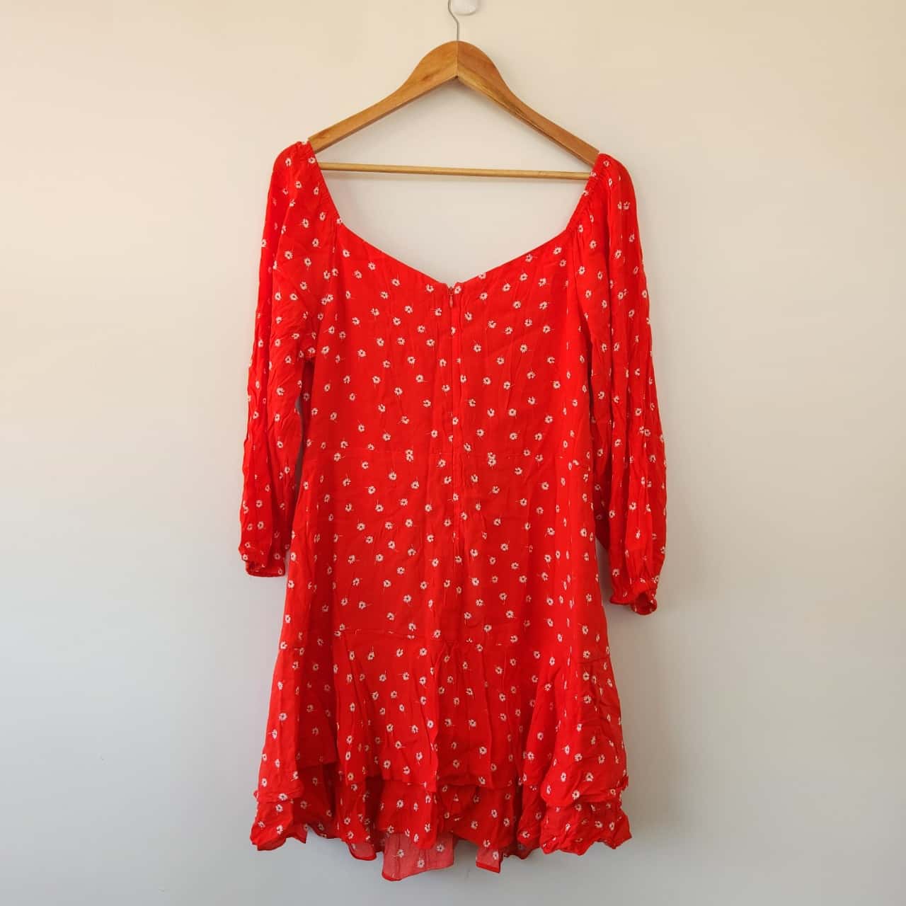 Sportsgirl Red Floral Long Sleeve Mini Dress Size 14 / XL