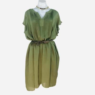 Sara - Khaki Pintuck Dress (Size 18)