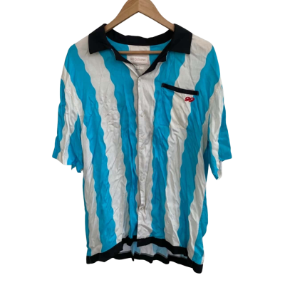 99 Cabana Mens  Size L Short Sleeve Shirt Blue / Striped / White 
