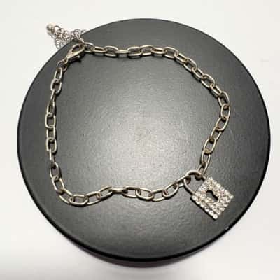  Silver Tone Link Bracelet with Dimonte Locket Charm