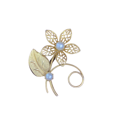 Gold plate vintage faux pearls Womens Brooch 5cm