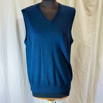 SPORTSCRAFT MAN Size S Pure Wool Sweater Vest Navy Blue 