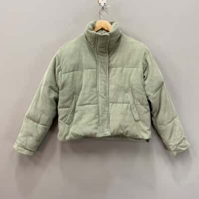 Sportsgirl Womens  Size 4 / XS Cropped Corduroy Puffer Jacket Green 