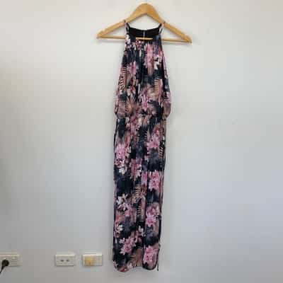 Portmans Black Floral High Neck SLeeveless Maxi Dress  Size 14 