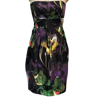 Saba Womens Size 8 Bodycon/Mini/Strapless Dress Black/Green/Multicoloured/Purple