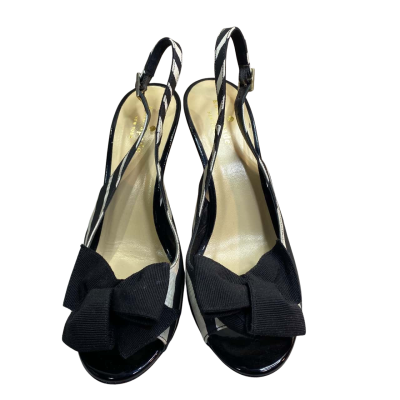 Kate Spade Slingback Heels Womens  Size 8 Black/White Stripe Bow Italy