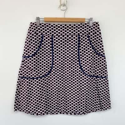 Hello Chook White Red Pattern Cotton Mini Skirt  Size S 