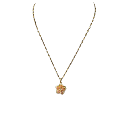 Gold and Pink Flower Spinner Necklace