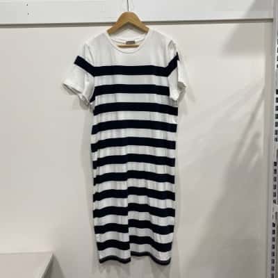 Sussan Womens  Size XL Short Sleeve Dress  Navy Blue / Striped / White 
