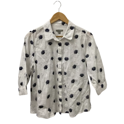 Yarra Trail Womens  Size 12 3/4 Sleeve Shirt Blue / White 