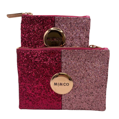 Pair of Mimco Womens Purse Pink  Glitter with Rose Gold Clutch & Purse           SWHP 
