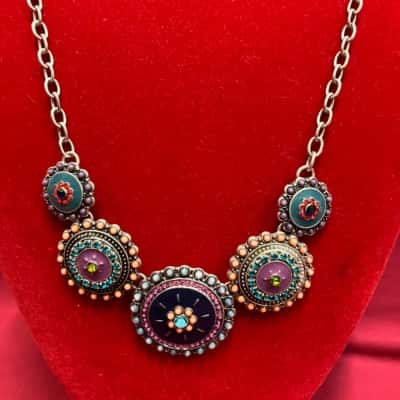  Women's Vintage  Silver Tone with Rhinestones Necklace Multicoloured 