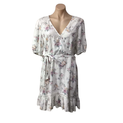 Just Jeans Womens Size 14 White / Pink / Orange Floral Short Sleeve Dress 