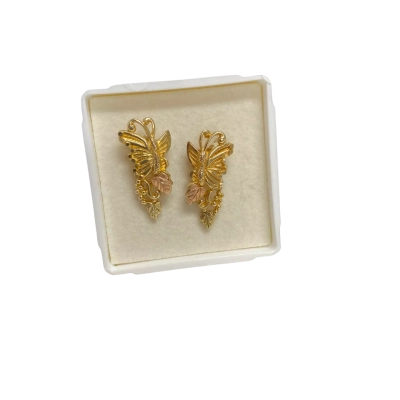  Vintage Australian Jeweller Coleman + Co Vintage Butterfly/Leaf Design Tricolour 10K Gold Stamped Earrings 
