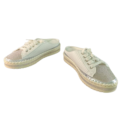  Womens Size 40 Silver / White Sneaker slides